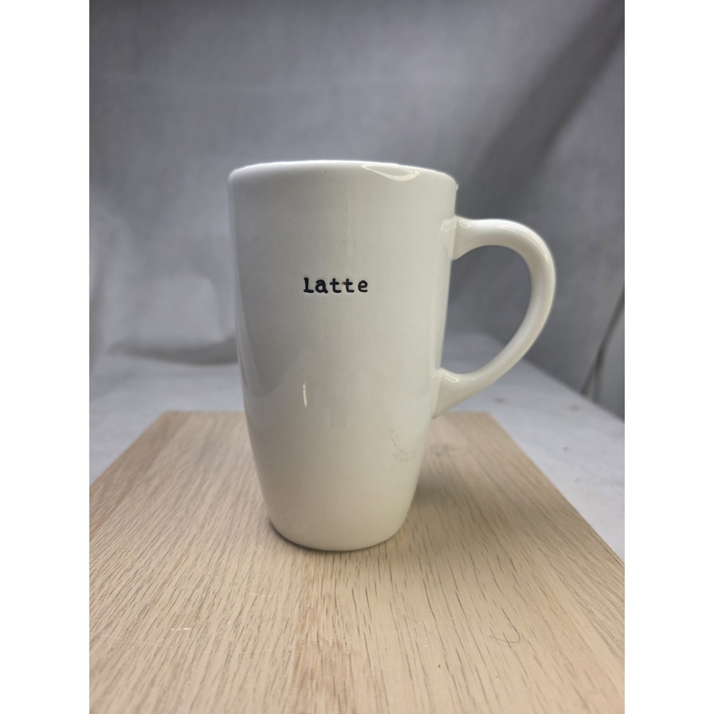 Pottery Barn Coffee Mug Tall Latte White Typewriter Embossed Font 24oz